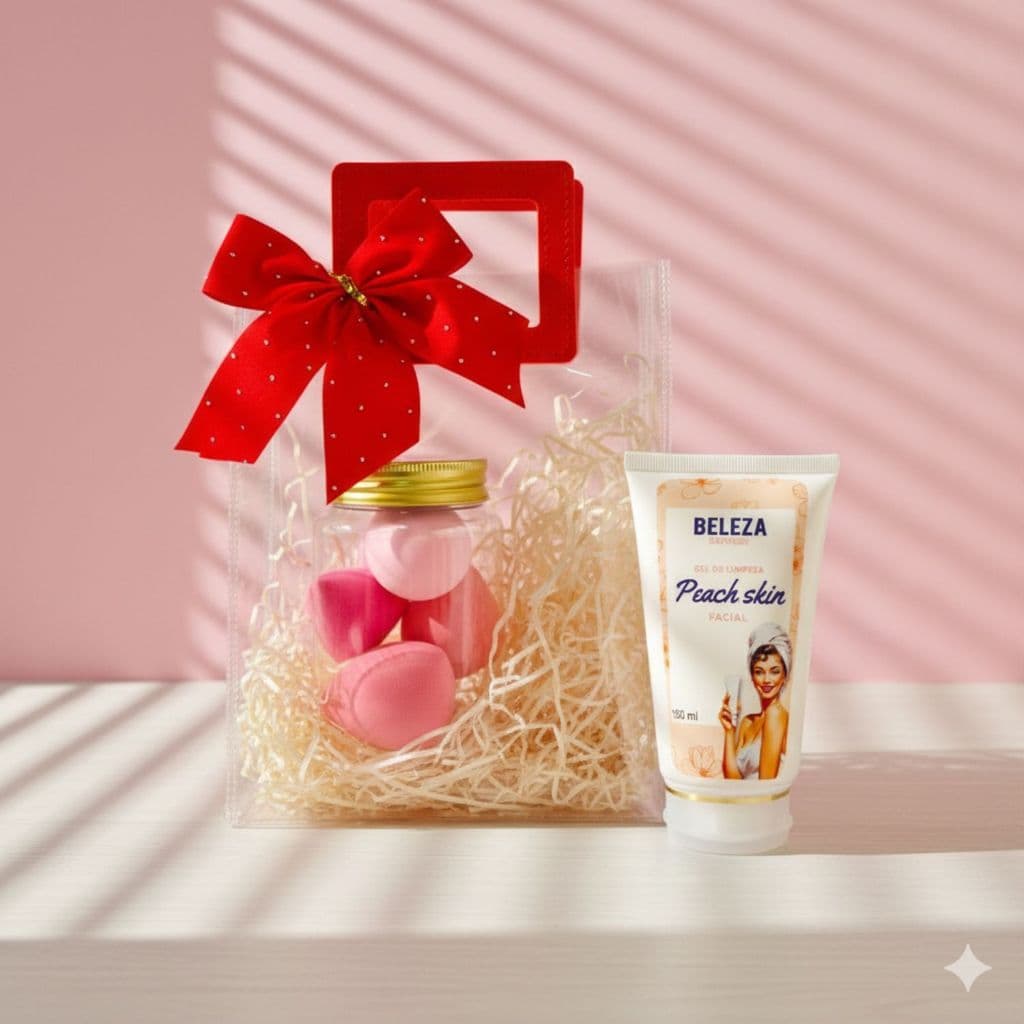 Kit presente pele radiante com gel de limpeza e  esponjas