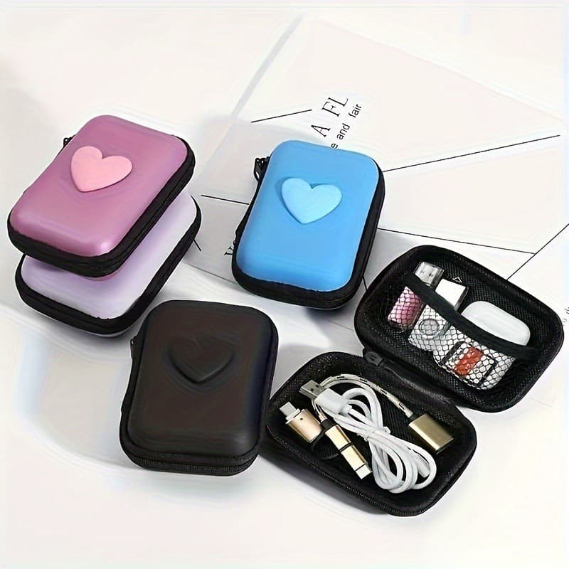 3D Amor Coração Fone De Ouvido Cabo Dados Sacos Armazenamento Carregador Power Bank Retangular Caixa Zíper Saco Bolso Bo