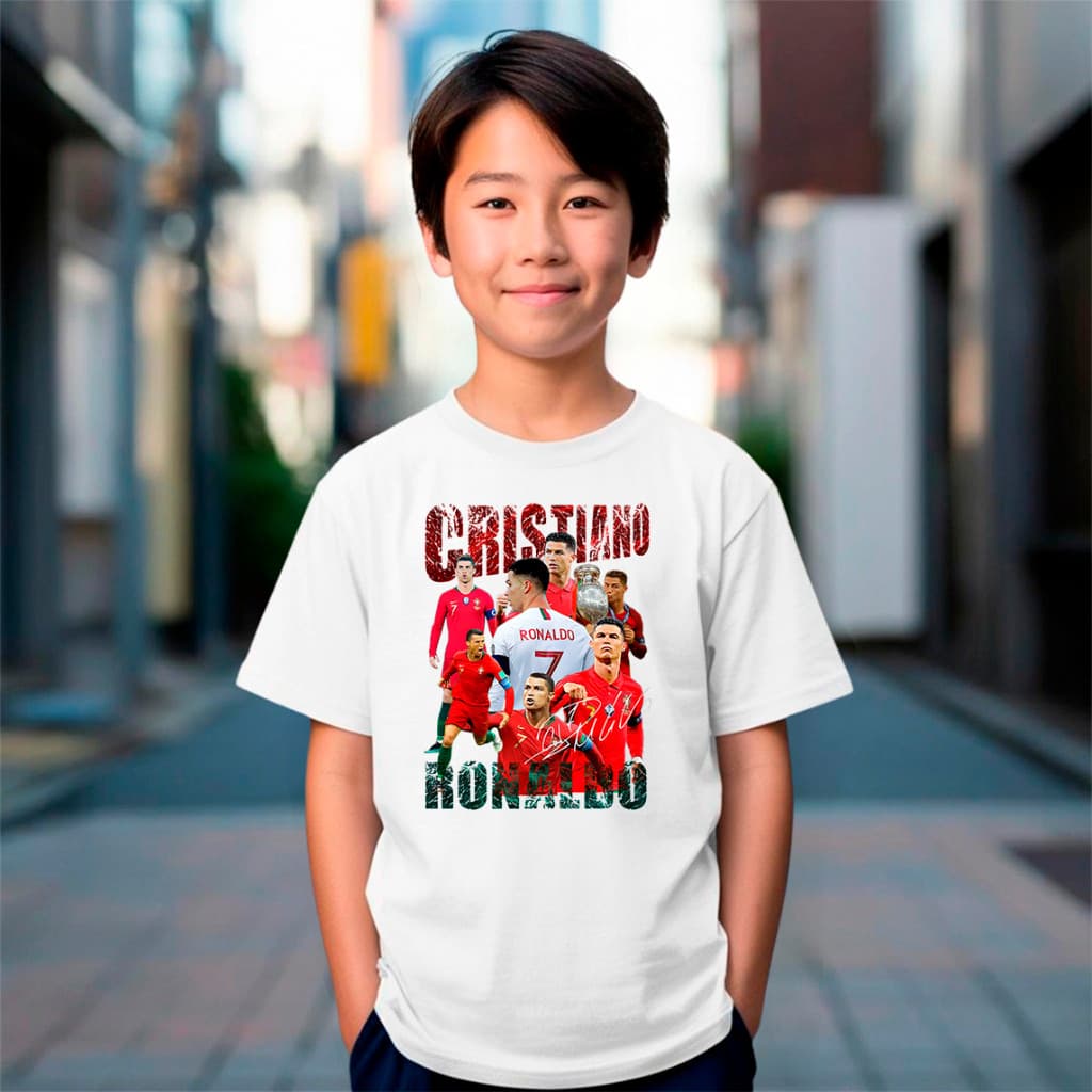 Camiseta Infantil Cristiano Ronaldo Cr7 Jogador Goat Portugal