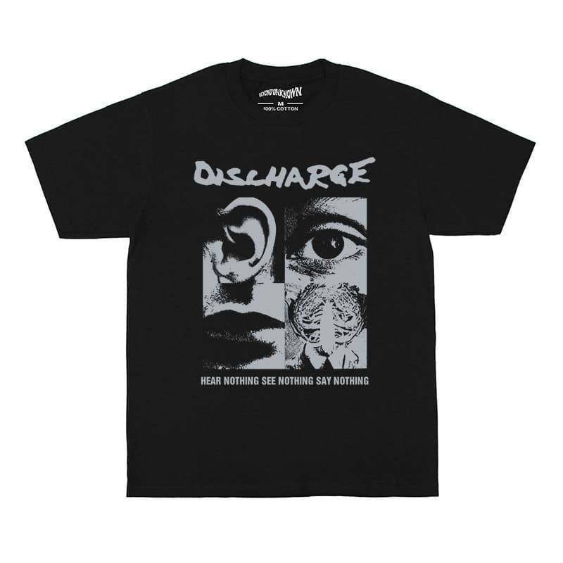 Music Soul Camiseta Unissex Discharge Hear Nothing Hardcore Punk Algodão Lavado Estampada Confortável Autêntica Retrô