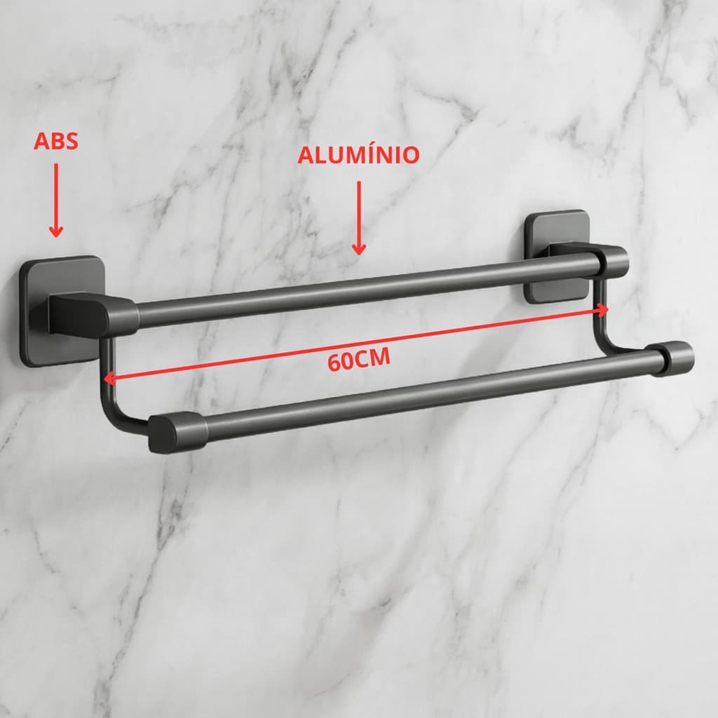 Suporte Toalheiro Duplo para Banheiro e Cozinha Resistente e Elegante Cinza Escuro