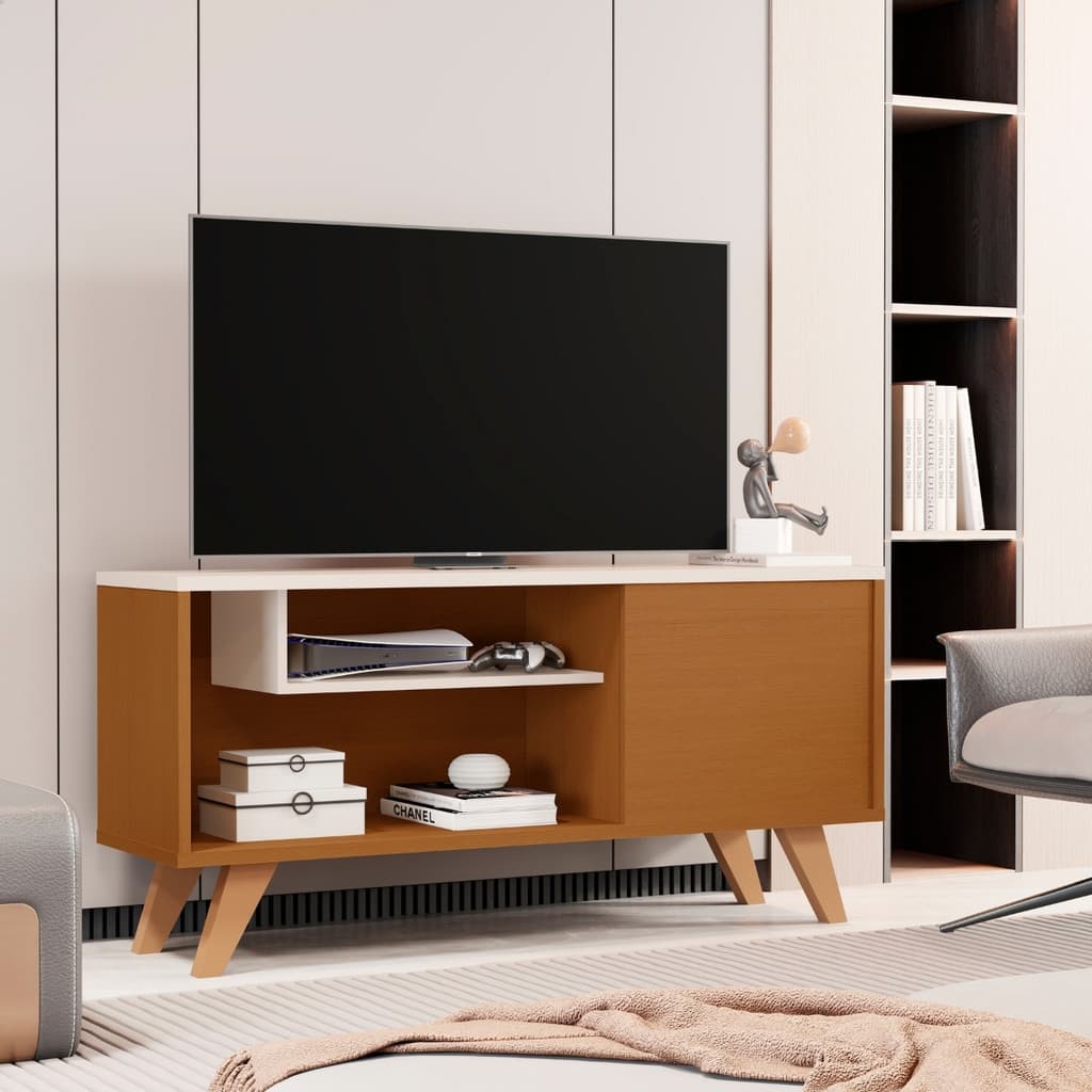 PROMOÇÃO Rack De Tv Para Sala, Moderno Com Prateleiras e 1 Gaveta Bancada Aparador Pes Retro