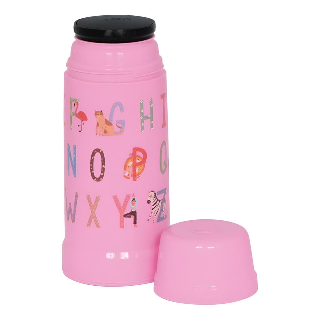 Garrafa Térmica Uso Infantil 300ml Rosa Algodão Alfabeto Mor