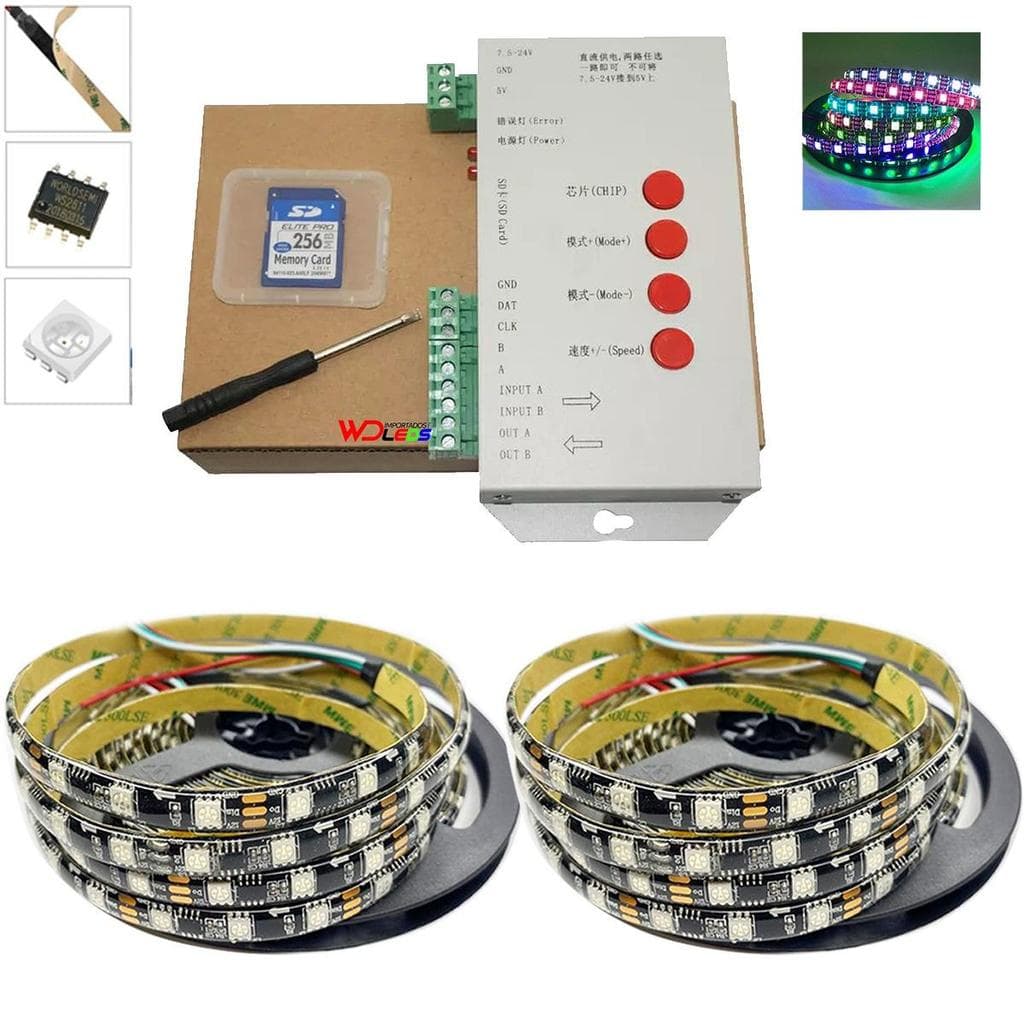 Fita Led Ws2811 Ip65 Siliconada 10M 300 led Preta + T1000s