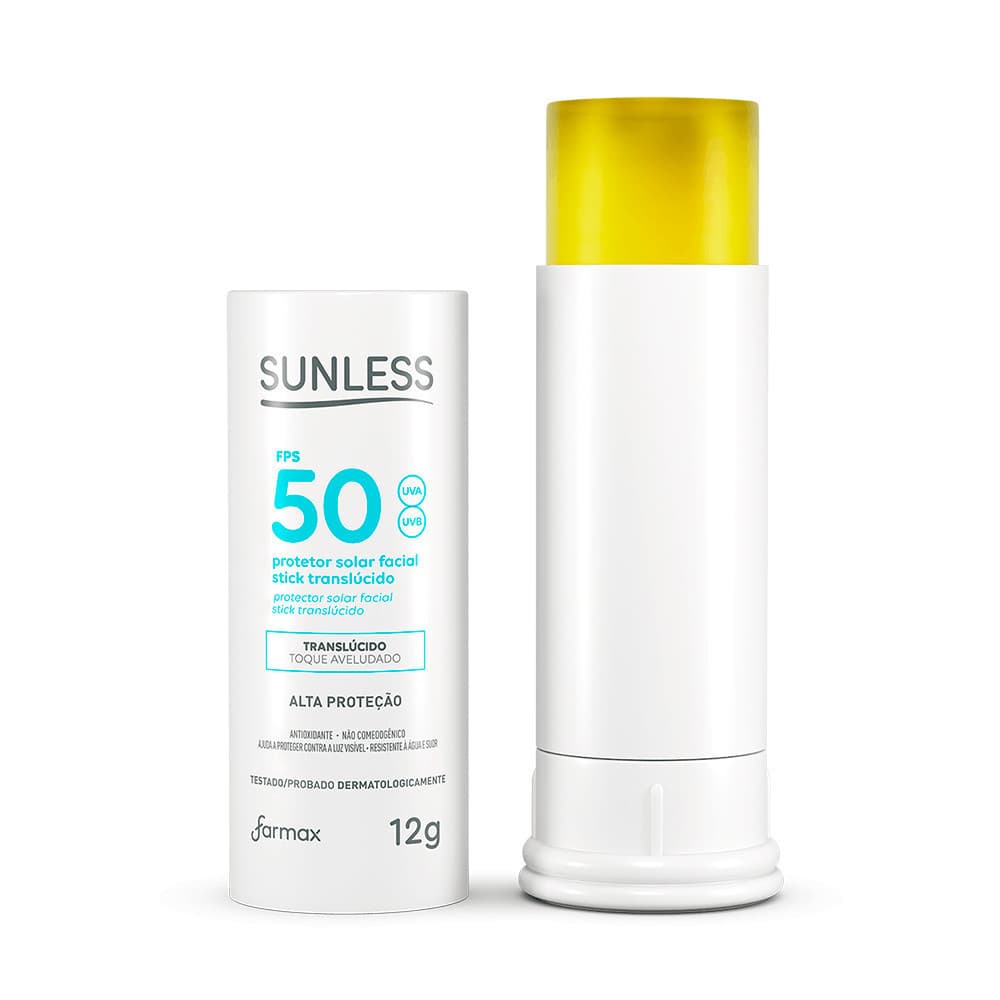 Novo Protetor Solar Facial em Bastão Translúcido Sunless 12g FPS 50 Stick - Envio Imediato
