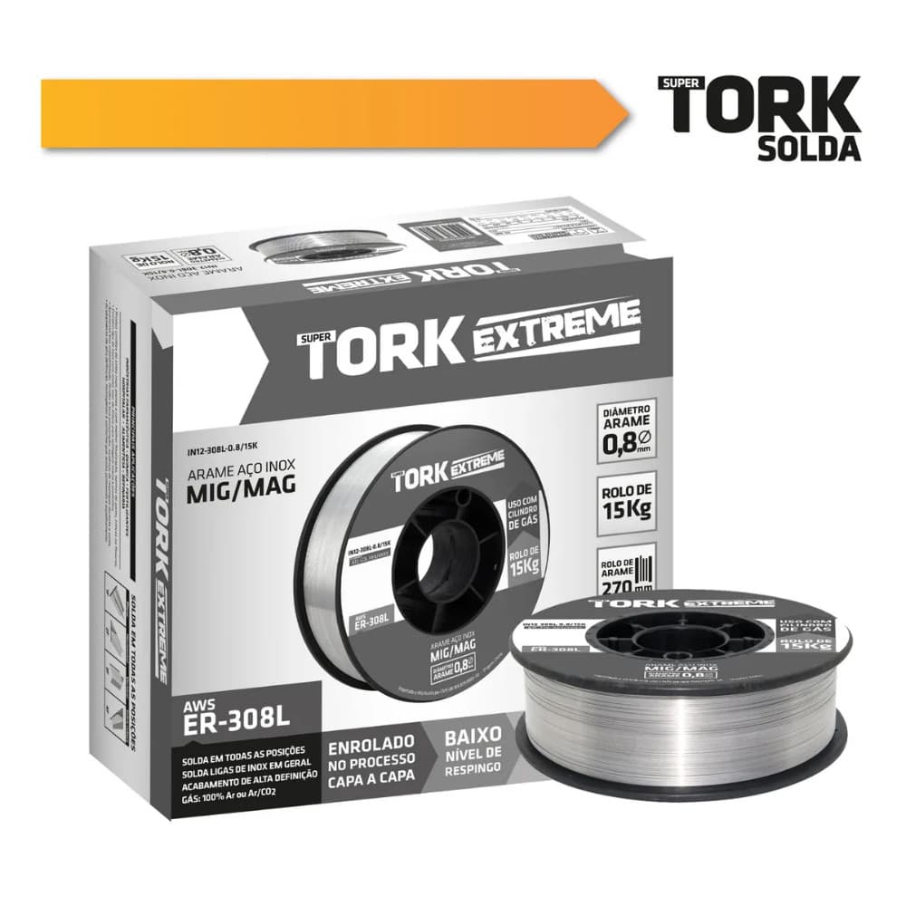Arame MIG Inox Super Tork IN12-308L 0.8mm – Rolo 15kg – Solda com Gás Profissional (Cinza)