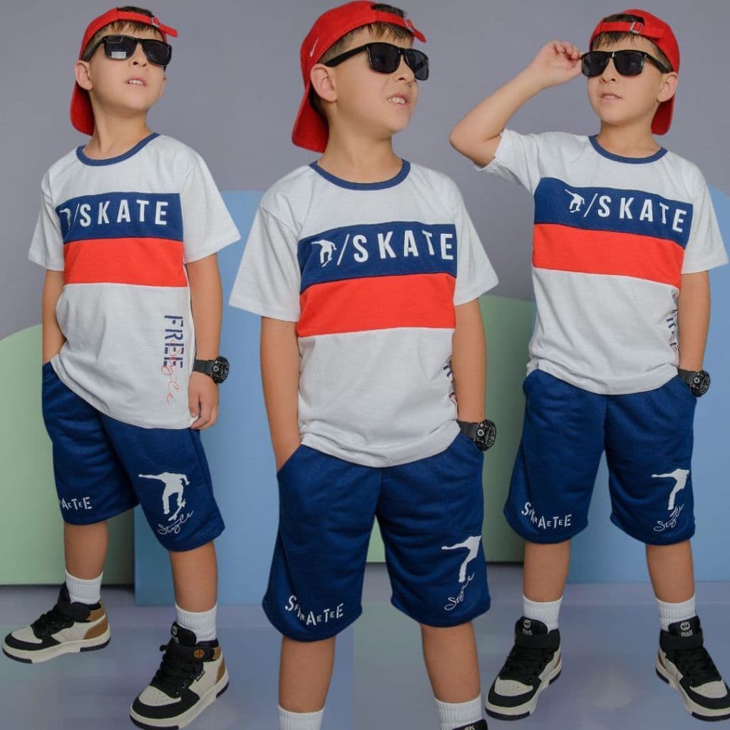 Conjunto Infantil Menino Juvenil Verão Estiloso bermuda e Blusa 100% algodão Veste Do 2 até 12 anos