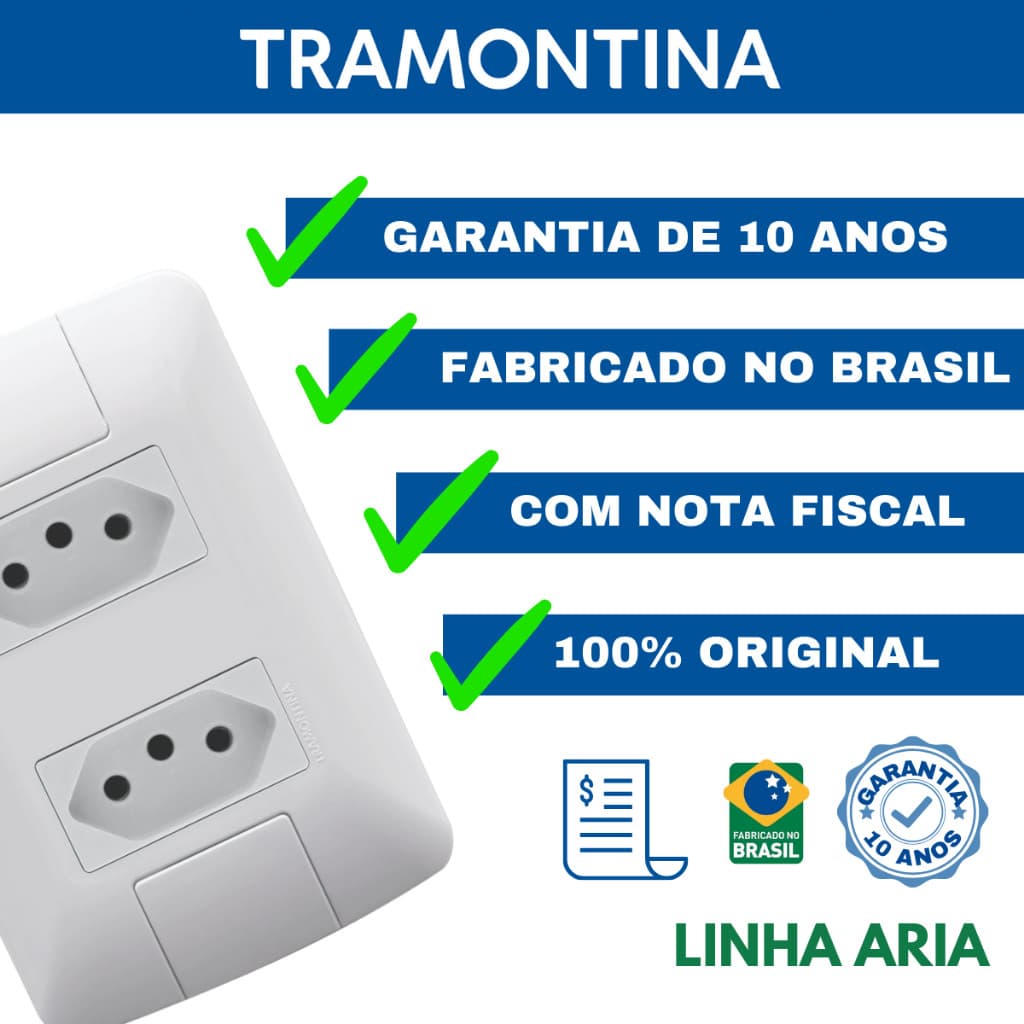 Kit 05 Conjuntos Tomada Dupla 10A Tramontina Linha Aria