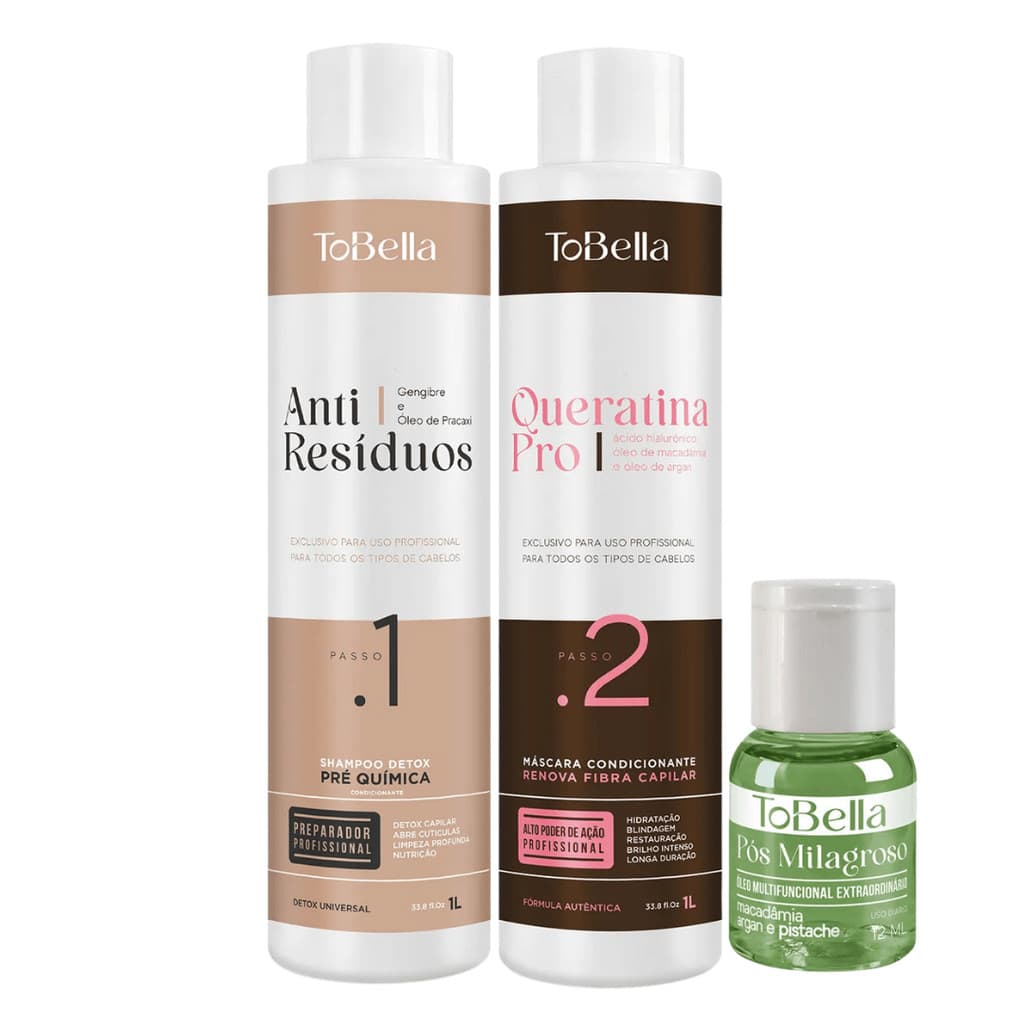 Kit Escova Progressiva | Queratina Pro Tobella Selagem de Ativo+ Máscara - 2x1l