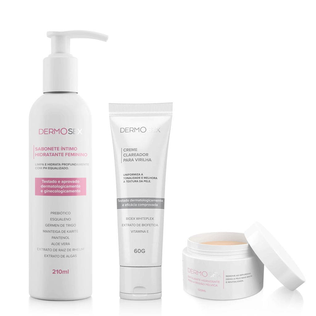 Kit Clareamento e Cuidado Sabonete Líquido + Clareador + Esfoliante Dermosex