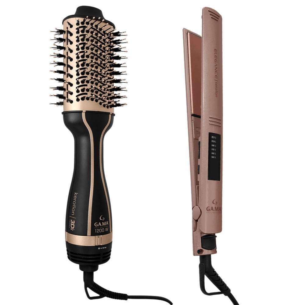 GA.MA ITALY Kit Escova Keration 3D e Prancha Led Keration Bivolt