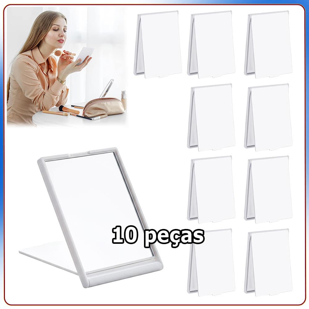 10 Espelho de maquilhagem espelho de bolso espelho quadrado portátil dobrável espelho mágico Espelho Maquiagem - Branco