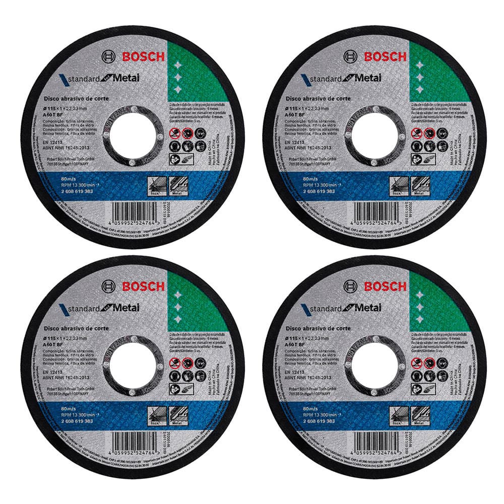 Kit 04 Discos de Corte para Esmerilhadeira Inox 4.1/2 7/8 Standard Reto Profissional - Bosch