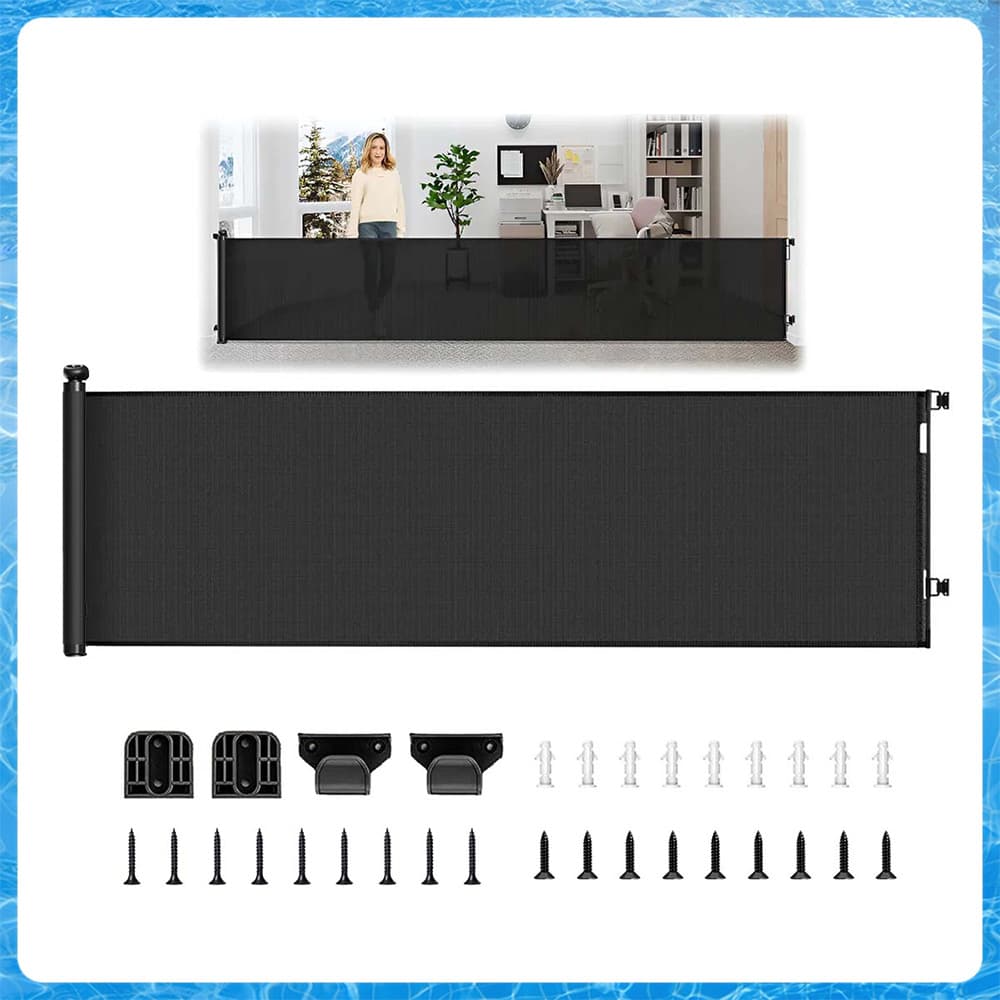 Portão retrátil para bebês 300x86cm Preto – para Cachorros e Gatos, Instalação sem Ferramentas, Durável