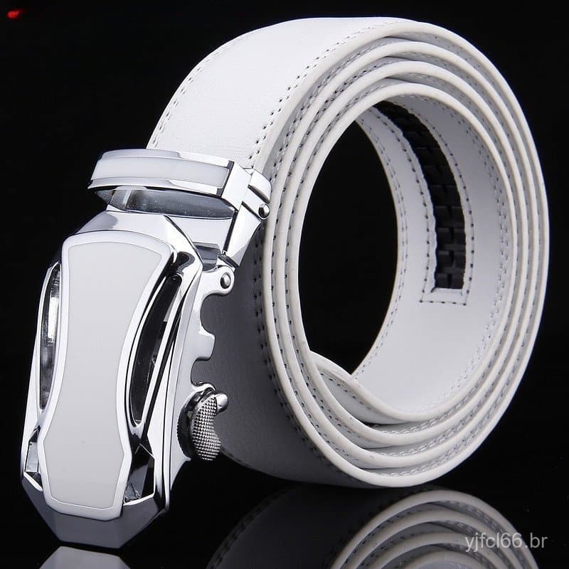 Cinto de Couro de Luxo Masculino com Fivela Automática de Couro Branco Cinto Cinto
