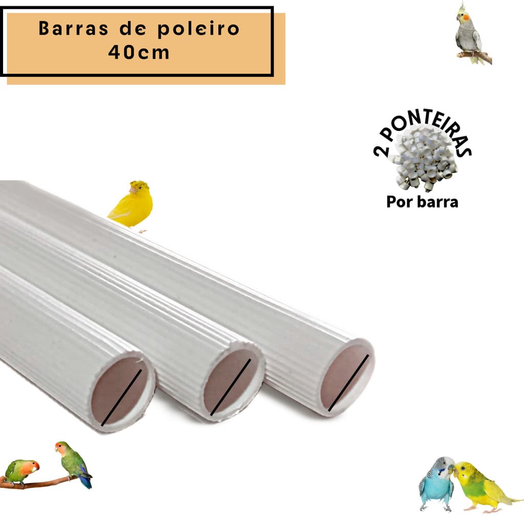 2 Poleiro Bastao Plástico Frisado c/ 40 cm + ponteiras - Passaros Diversos