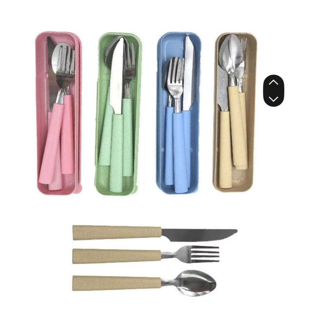 Jogo Talher Colher 3pc Inox Estojo Garfo Faca Colher Marmita Viagem HU89021