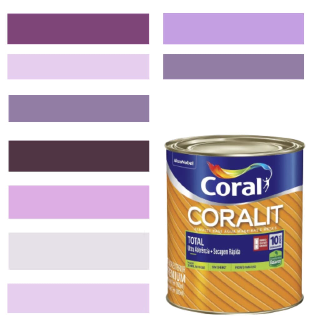 Tinta Esmalte Sintético Base Água Coral Coralit 800ml Tinta Cor Roxo Acetinado p/Madeiras e Metais E Artesanato de MDF