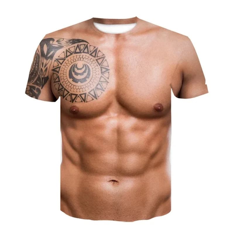 Engraçado Falso Músculo Camiseta Masculina Verão Moda Casual Esportes T Camisa Roupas Femininas Streetwear 3D Impresso M
