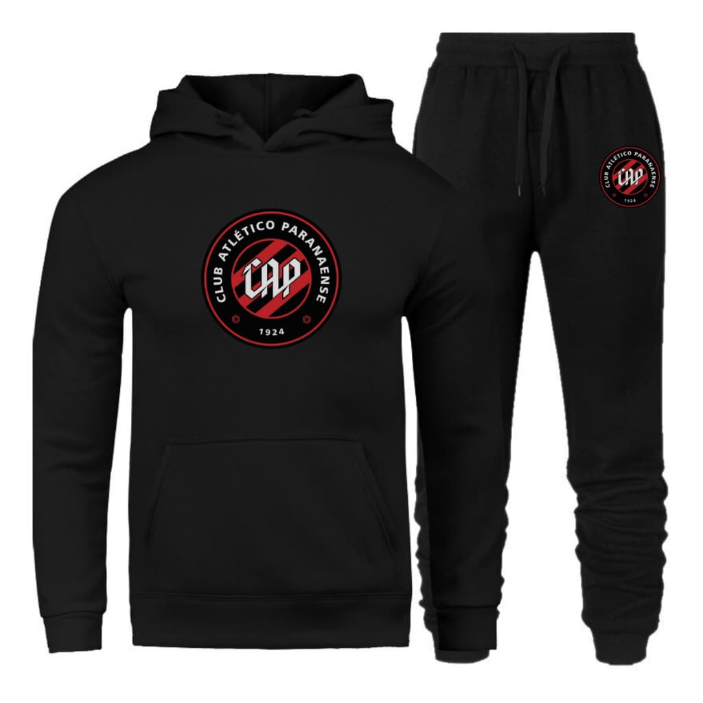 Conjunto Moletom Athletico Paranaense PR Furacão Logo Antigo Flanelado Capuz