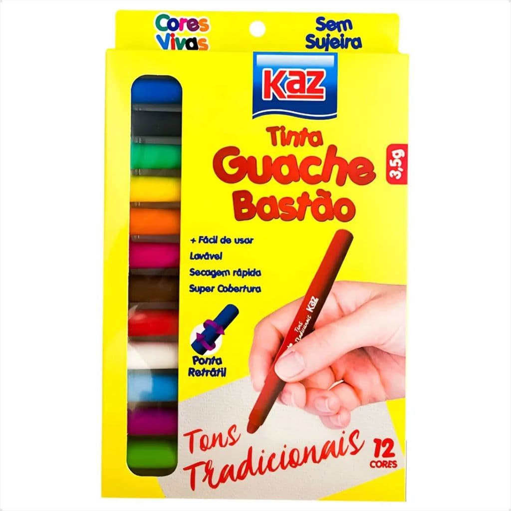Tinta Guache Bastão Caneta 12 Cores Tons Tradicionais