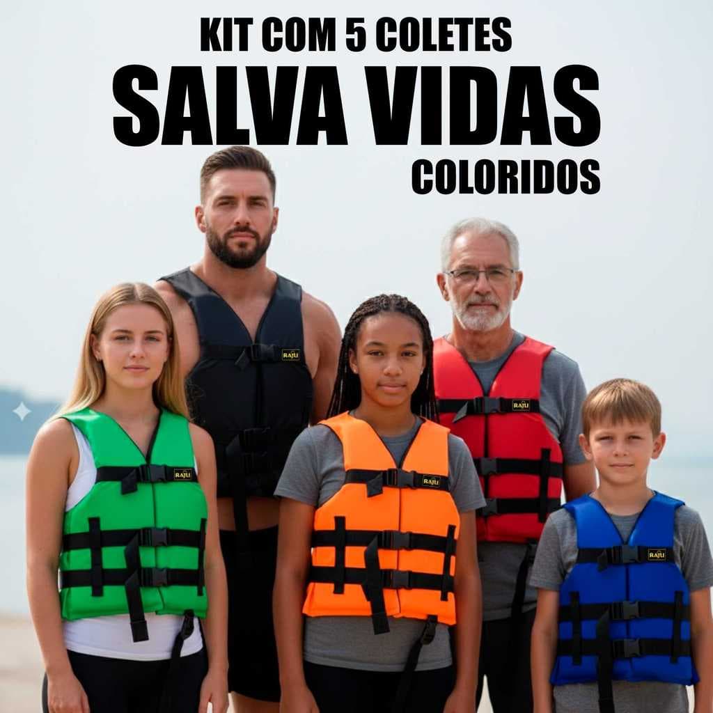 Kit 5x Coletes Salva Vidas Cores Sortidas - Varios Tamanhos e KG
