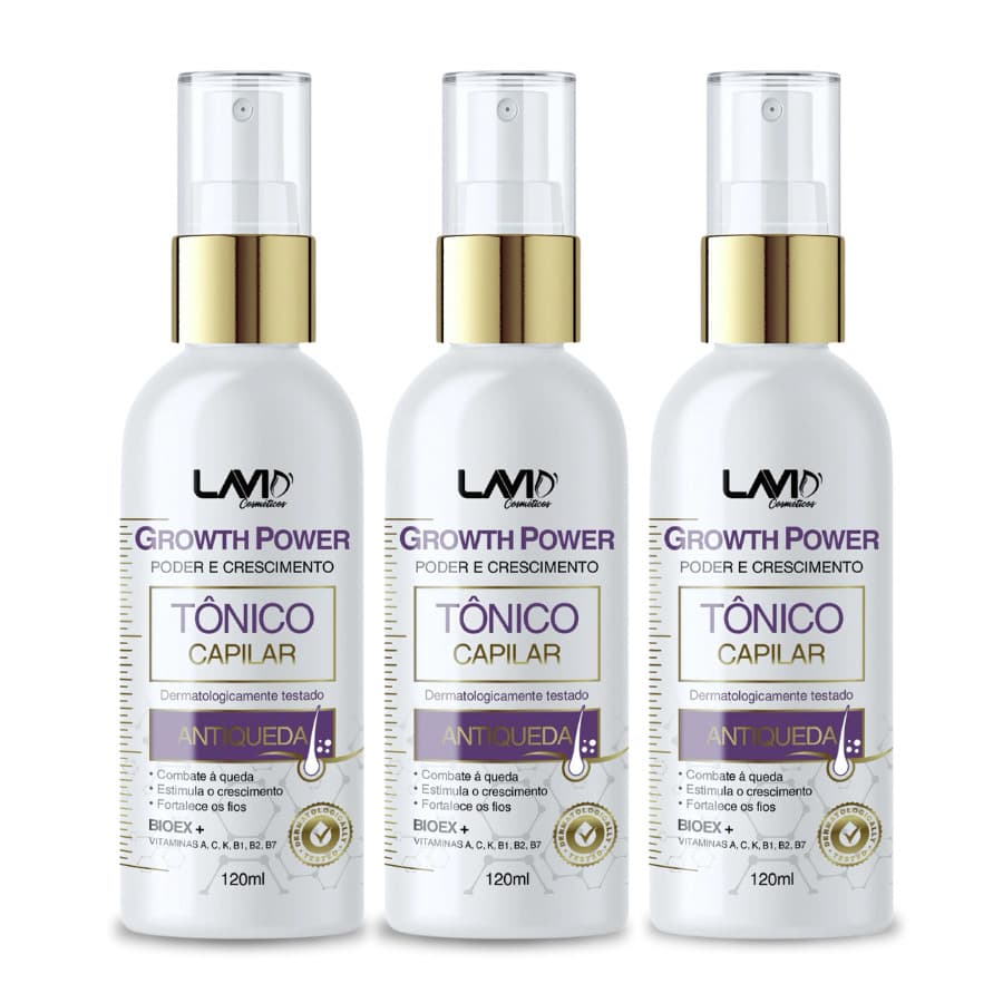 Kit 3 Tônico Capilar Antiqueda, Fortalece e Estimula o Crescimento Dermatologicamente Testado 120ML