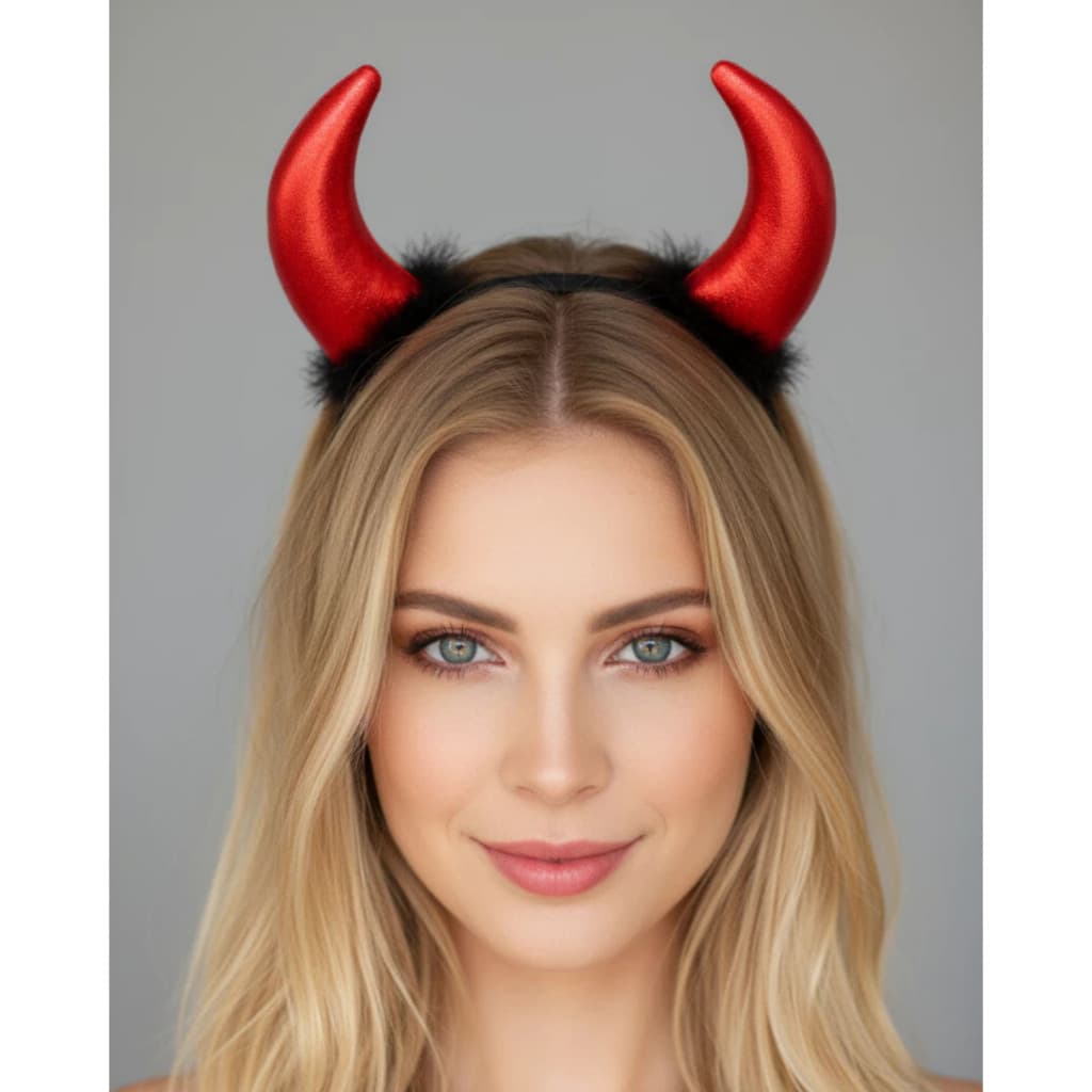 Tiara Arco Diabinha Malévola Chifre Vermelho Cetim Metalizado Festa Fantasia Halloween Carnaval