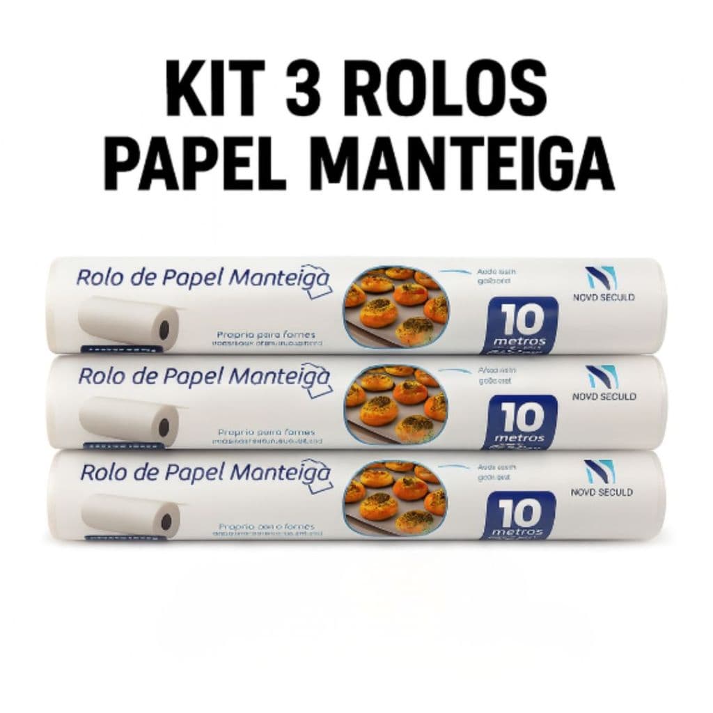 Kit 3 Rolos Papel Manteiga Antiaderente Rolo 10M x 30cm Forno