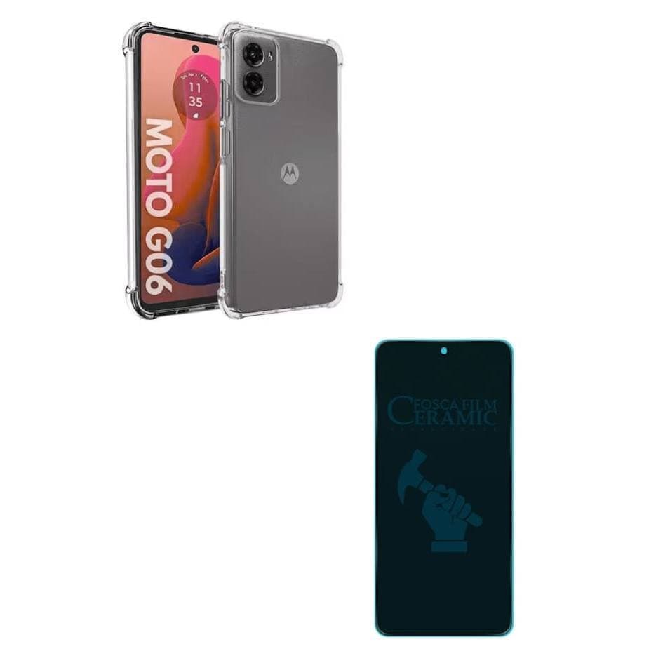 Capinha Silicone TPU + Película Fosca Privacidade Para Moto G06