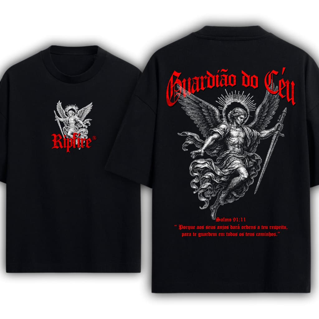 [Camiseta Premium em Algodão Puro]CC Ripfire Camiseta Oversized Guardião do Céu Arcanjo Miguel Moda Cristã 100% Algodão