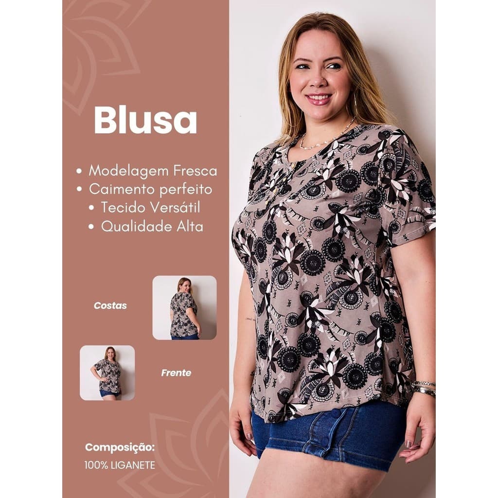Blusa Blusinha Feminina Plus Size Extra Grande Bata Com Botão Casual Estampada Confortável