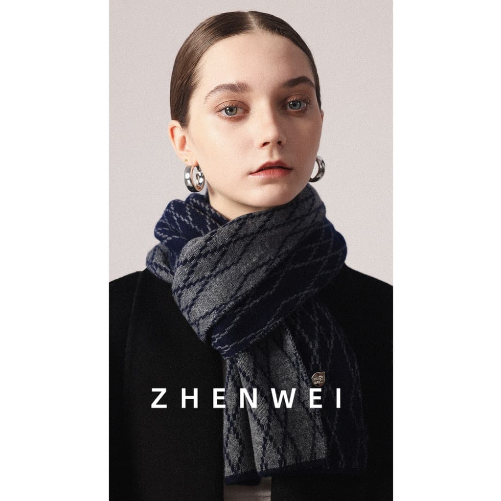100% lenço de lã de ovelha feminino inverno diamante xadrez azul marinho cinza verificado pequeno cachecol curto de malh