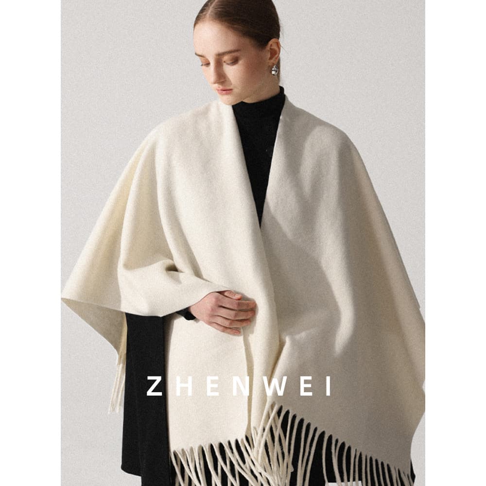 Manto Extra grande lenço ampliado xale dupla utilização feminino exterior combinando branco puro outono inverno babador