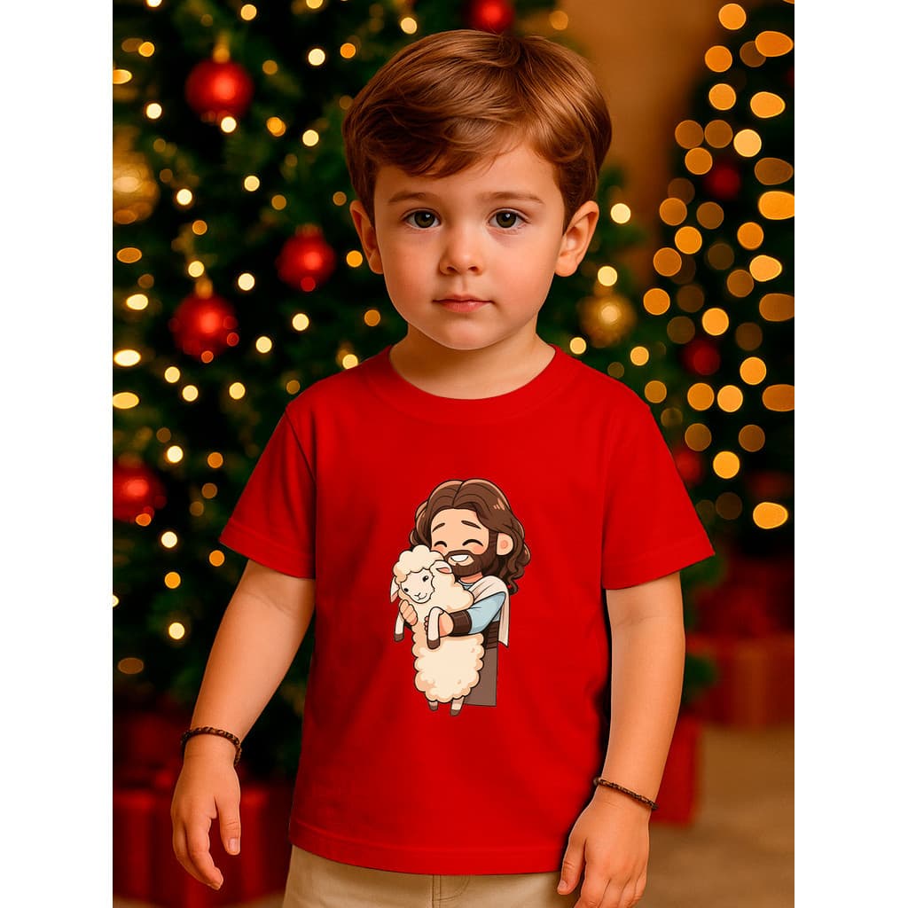 Camiseta Infantil Unissex Jesus Ovelha 100% Algodão