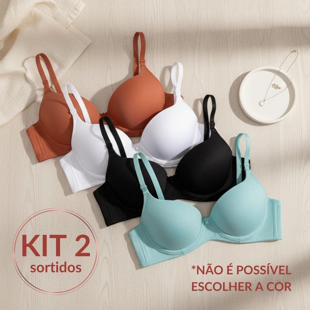 Kit 2 Sutiãs 4 em 1 Com Bojo Aro Alças Silicone Removíveis Multifuncional Sortidos