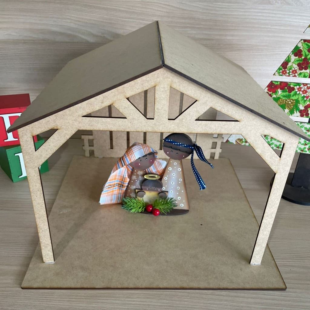 Casinha Presépio Natal MDF Cru 3mm Decoração Artesanato 34x34x27cm