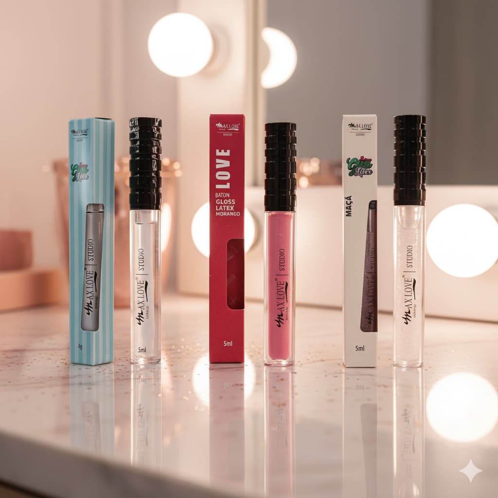 Kit com 3 Batons Gloss Latex Max Love | Trio das Cores Mais Vendidas 5ml