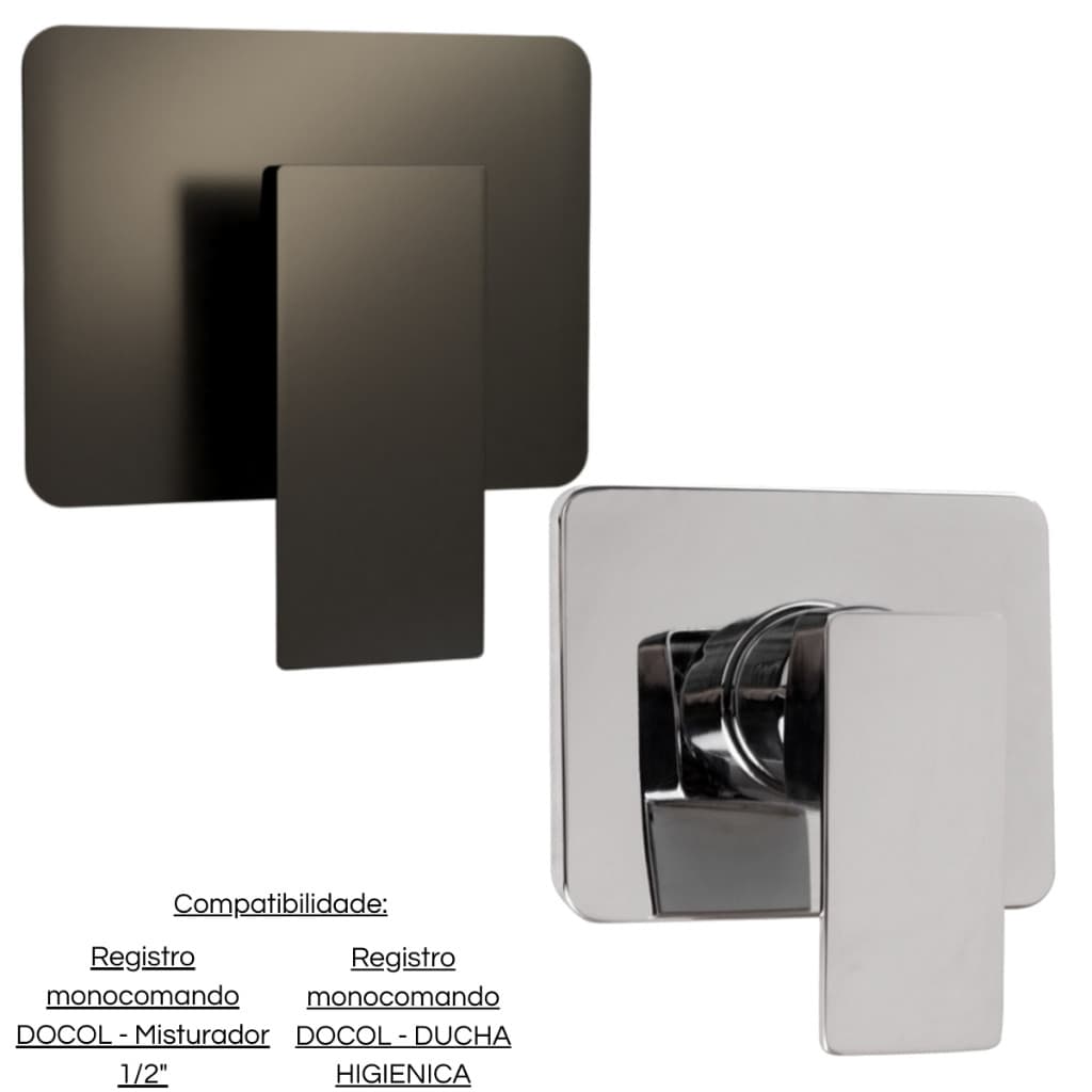 Acabamento Docol 1/2 Para Registro Monocomando e Misturador Metal Preto Fosco ou Cromado