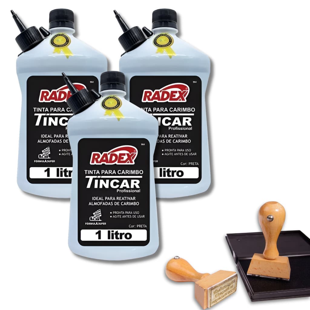 Kit 3 Tinta Almofada De Carimbo 1 Litros Cada Recarregável Com Bico Aplicador