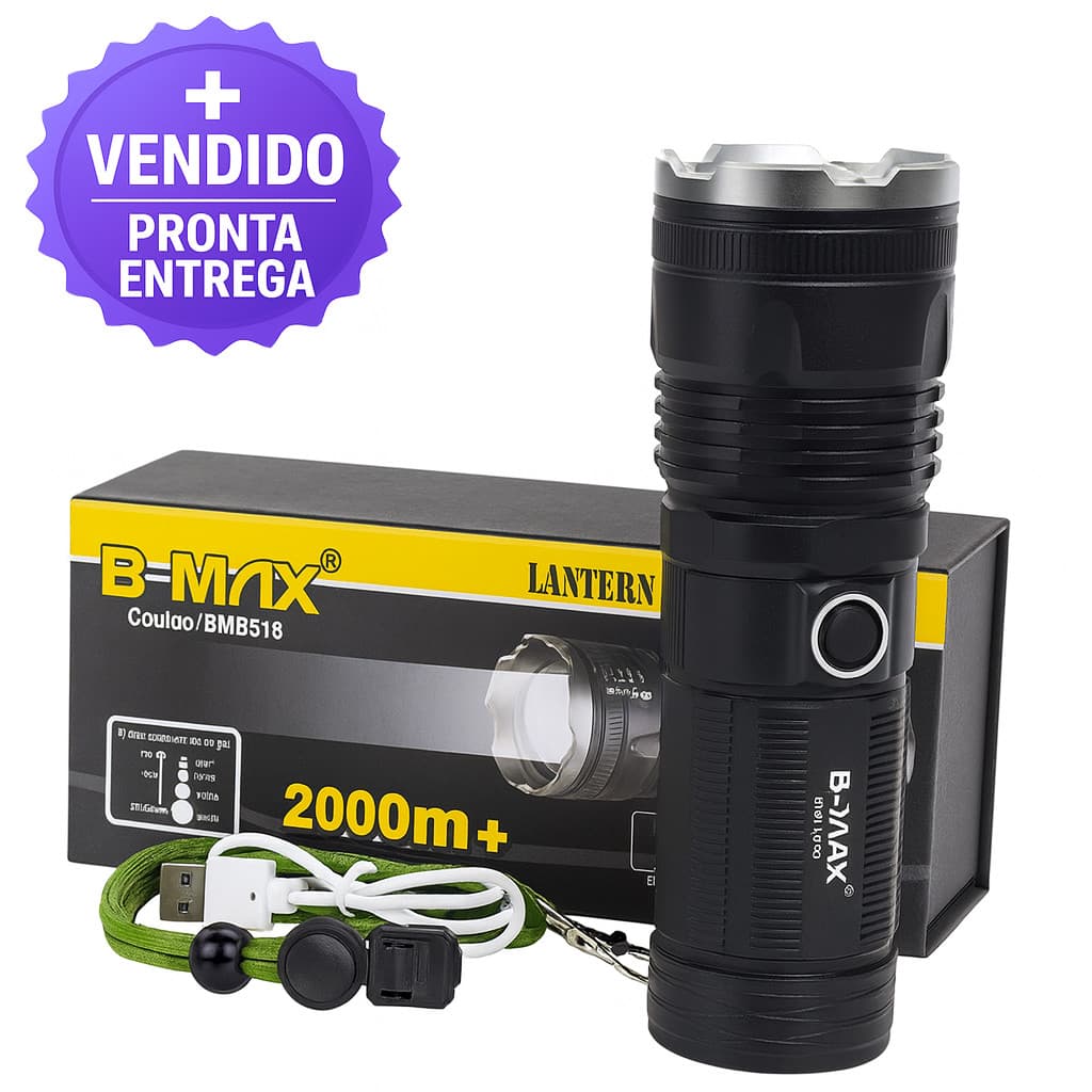 Lanterna Tática LED Recarregável USBLaser Foco Ajustável Zoom Longo Alcance Alta Potência