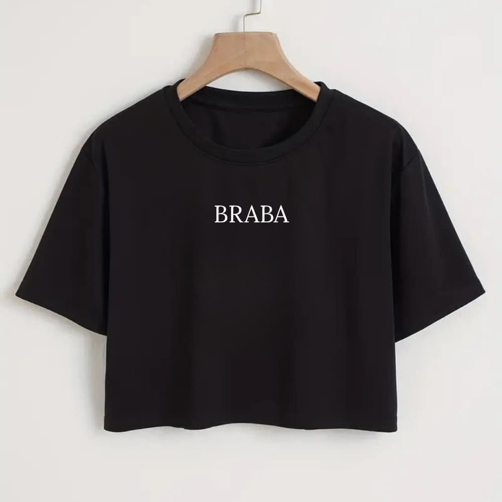 Cropped Algodão Oversized Modinha Estampado Palavra Braba