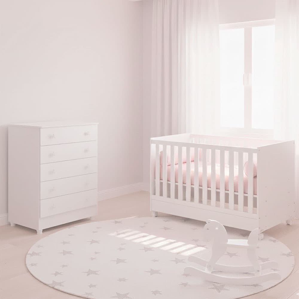 Quarto Bebe Infantil Doce Sonho Berço Vira Cama e Cômoda Trocador 4 Gavetas Qmovi