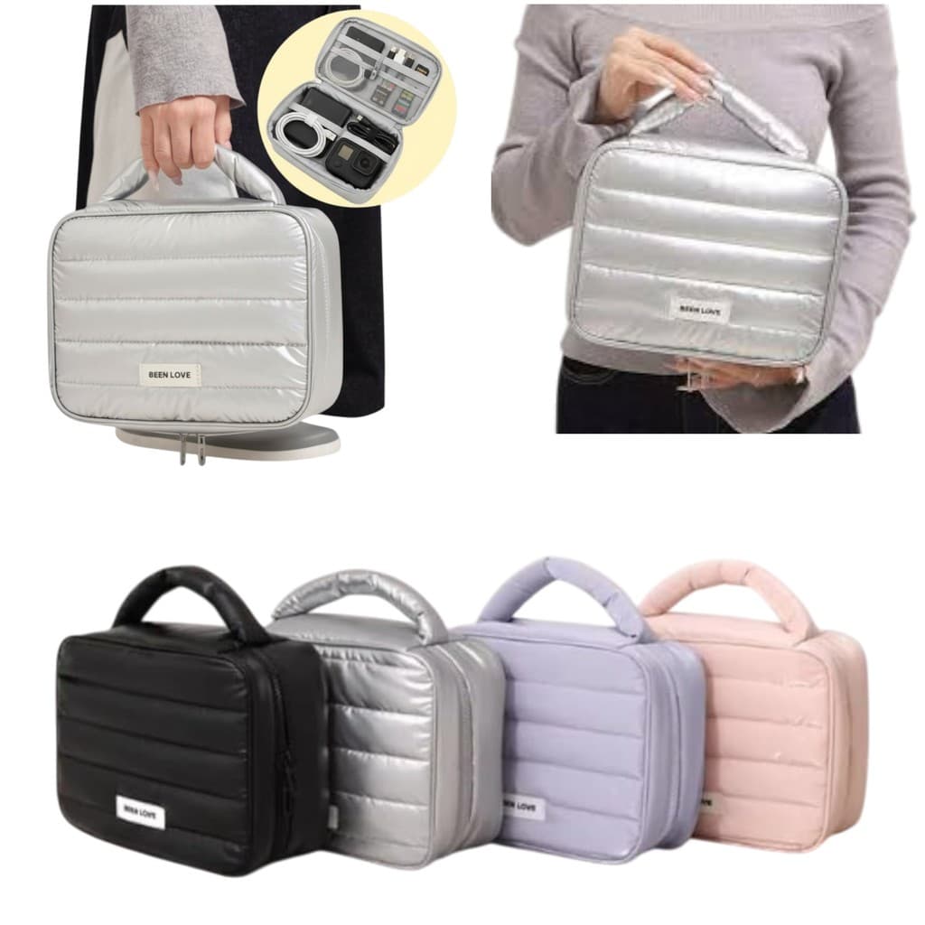 Necessaire puffer de Viagem,Bolsa de Maquiagem, Organizador de Artigos de Higiene e eletrônicos