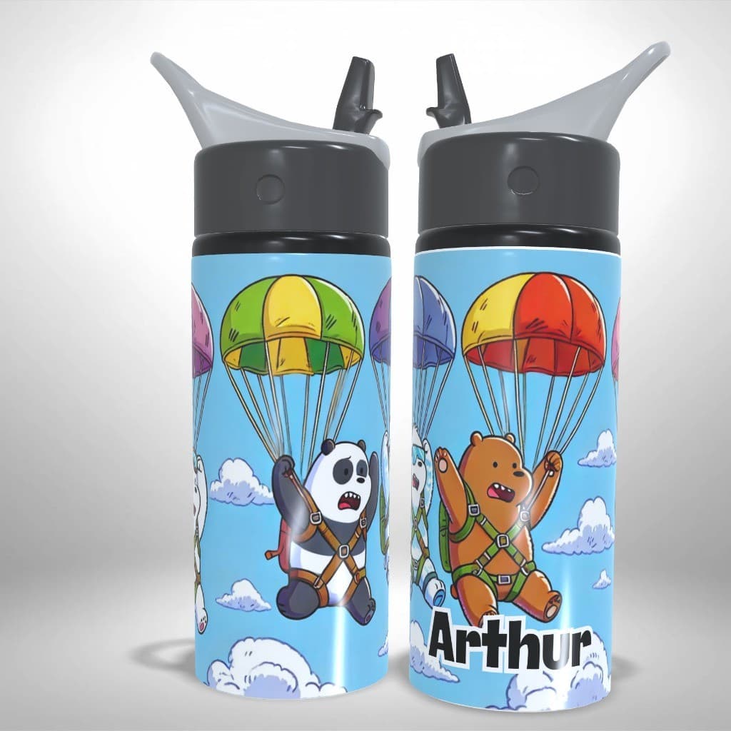 Garrafa de Água Squeeze   Alumínio Personalizado - We Bare Bears - Desenho - Infantil Escolar