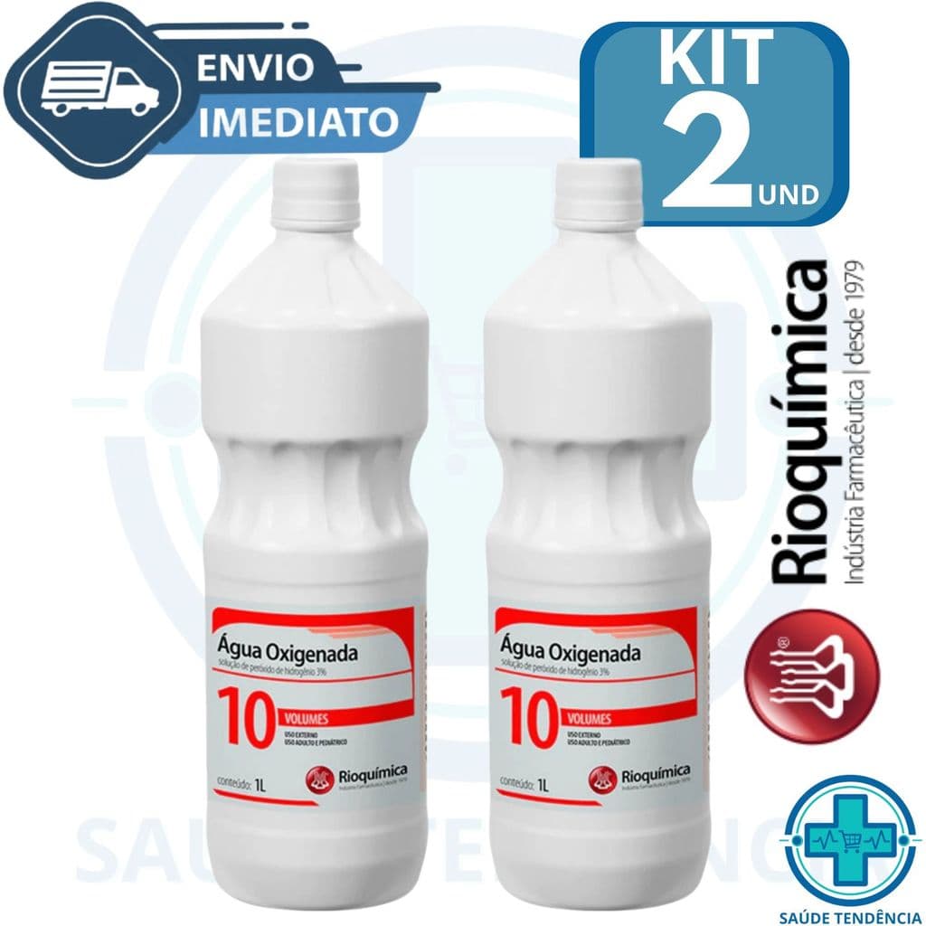 KIT 2 Água Oxigenada 10 Volumes de 1 Litro Rioquímica