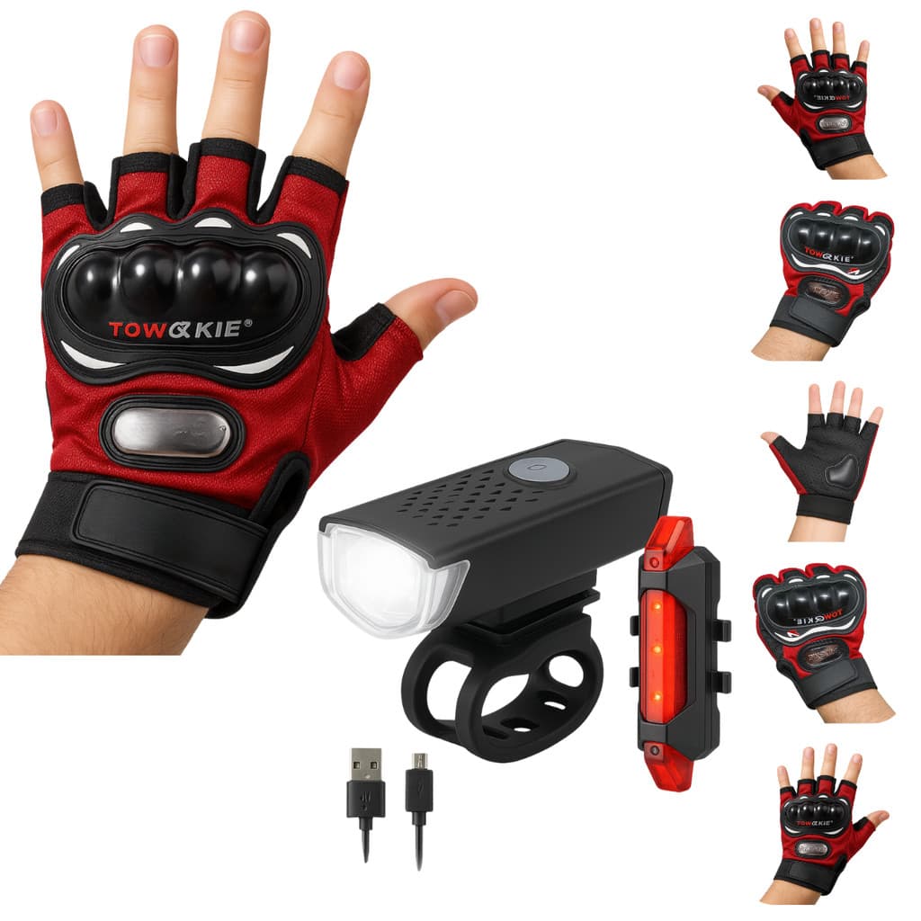 Kit Luva Meio Dedo + Farol e Sinalizador LED Traseiro Para Bike – Segurança, Conforto e Visibilidade