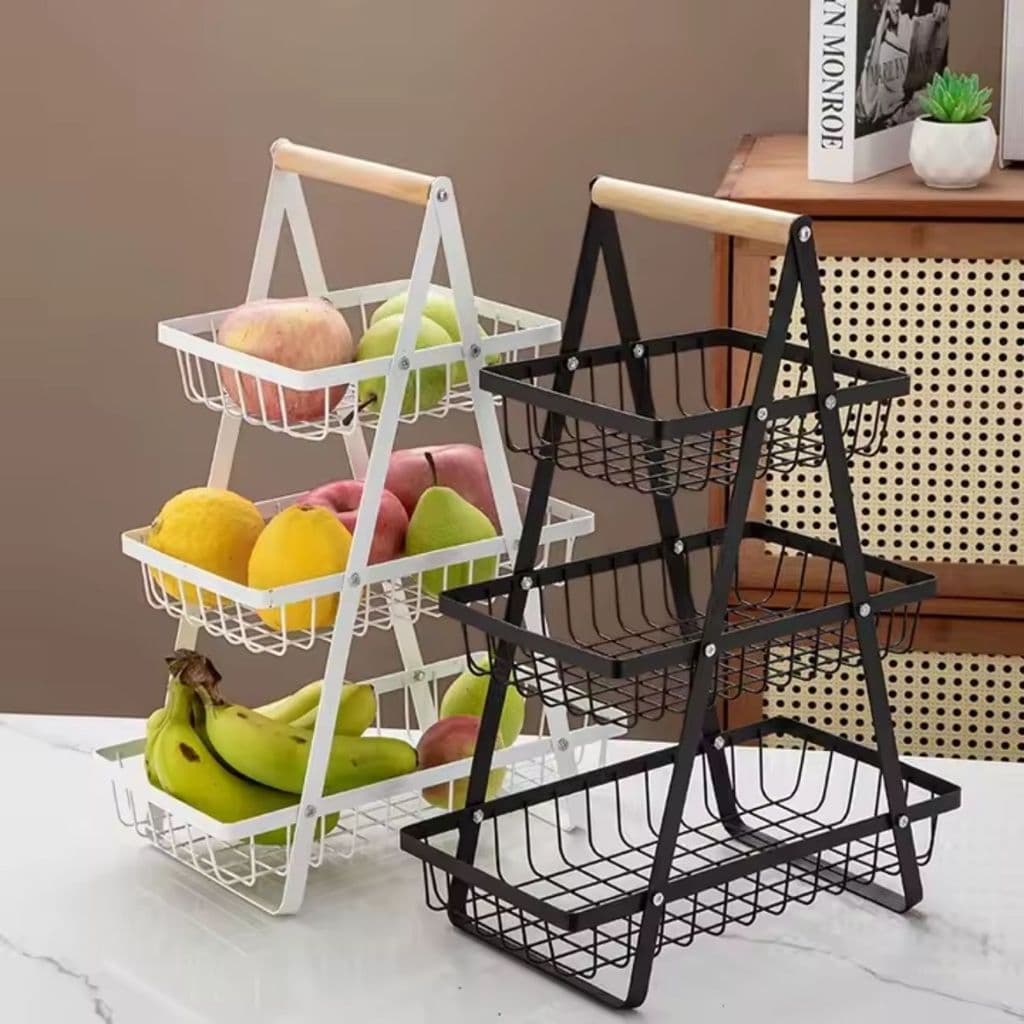 3 Fruteira Andares De Mesa Organizador De Frutas Cesto Metal