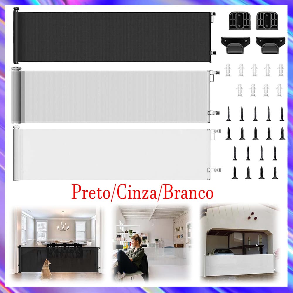 150/300 cm Portão Grade Retrátil de Proteção para Bebês e Cachorros, Portão Tela Segurança Bebês Pets Cercadinho Grade