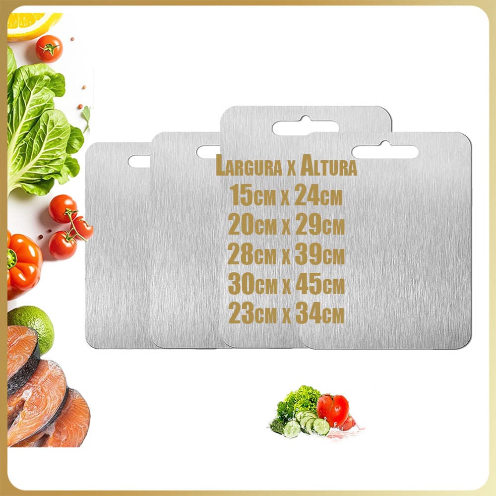 Tábua de corte dupla face em aço inoxidável Tábua de corte de cozinha para cortar carne legumes e frutas Vários tamanhos